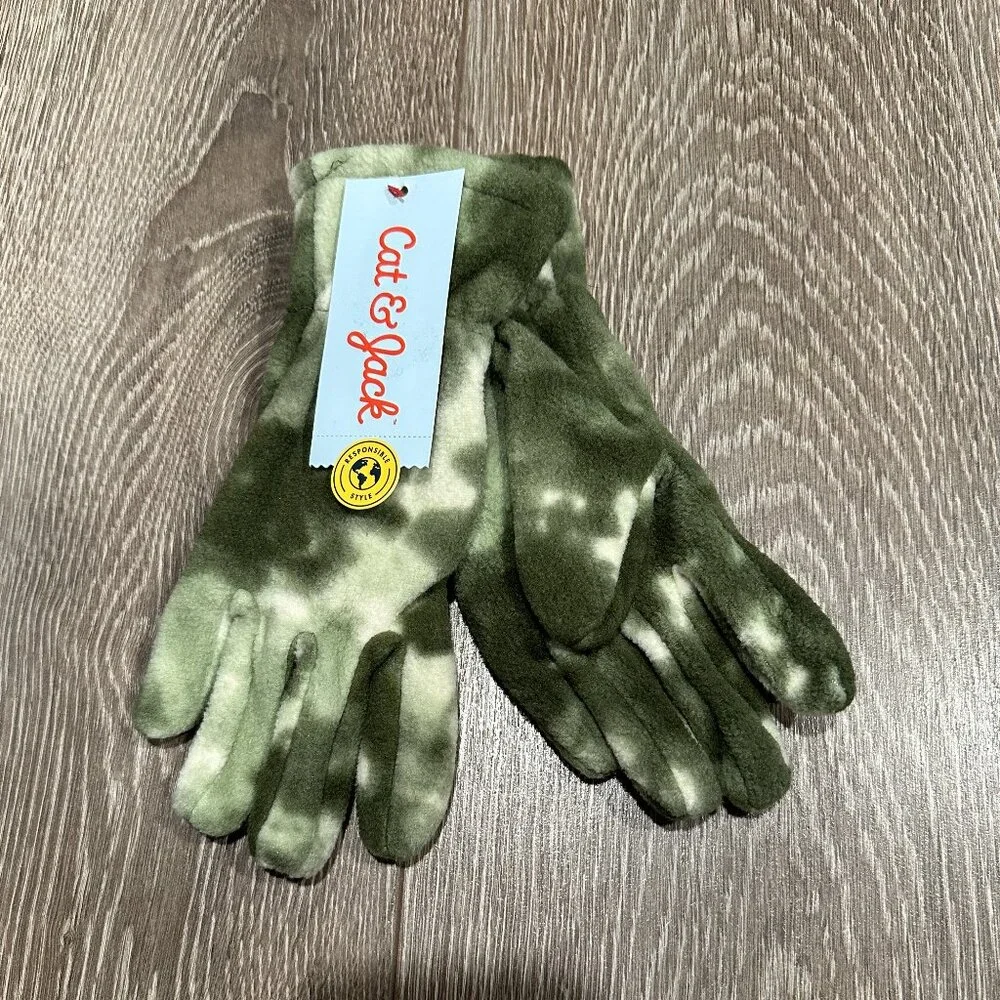 Kid's Fleece Gloves-Green/White-Size 8-16-Cat & Jack
